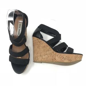 Camdyn Black Strappy Wedge Heel Size 8 Cork Heel